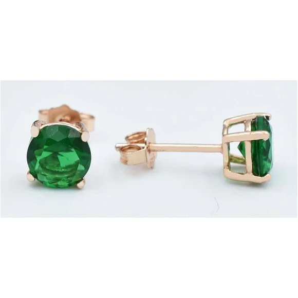Created 1.86 Cts Emerald Stud Earrings 14k Rose Gold Plated - Picture 2 of 3